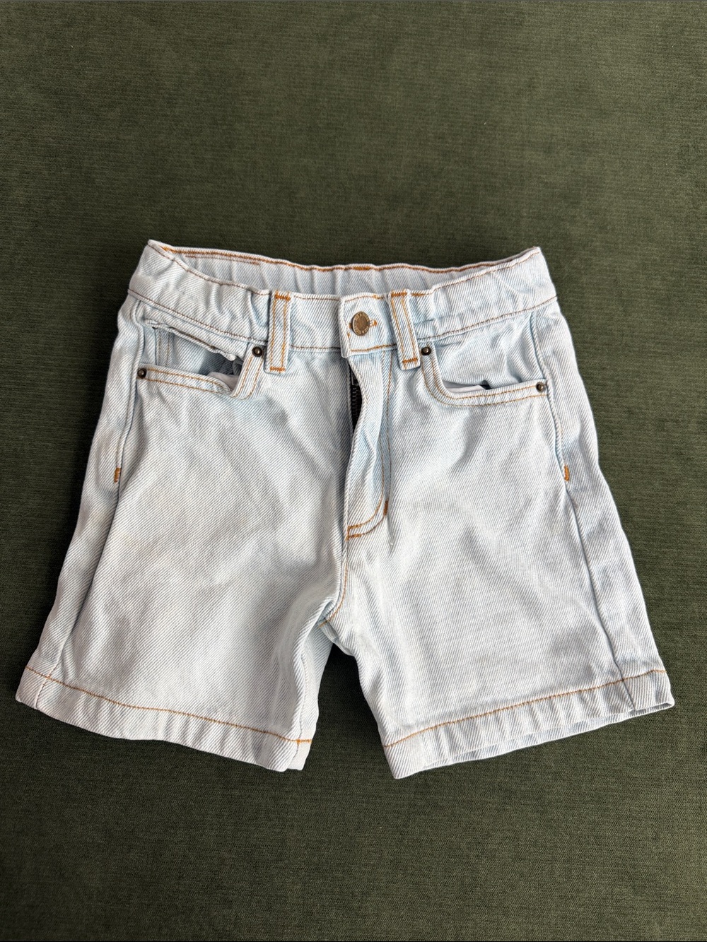 Fin & Vince Light Wash Denim Shorts with Contrast Stitching and Bicycle stitch